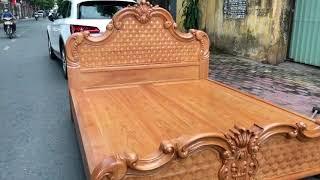 Giường gỗ Gõ Đỏ cao cấp mẫu trám 1m8 _ Đồ Gỗ Phúc Long 0968171085