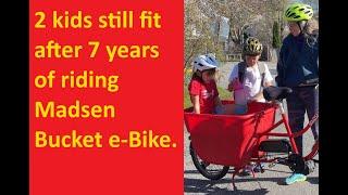 2 older kids still fit in Madsen Bucket E-Bike after almost 7 years!