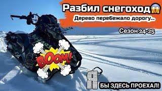 Разбил снегоход! Дерево перебежало дорогу.
