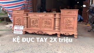Mẫu #Kệ_Tivi_Nho_Sóc_2m4 Gỗ Hương Đá ĐỤC TAY. Đồ Gỗ Bảo Lộc