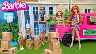 Barbie & Ken Doll Family Moving Into New Dollhouse Story