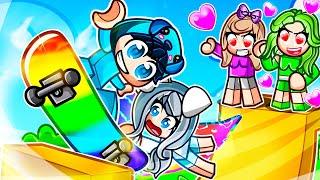 My NOOB TWIN SISTER BEATS My CRAZY FAN GIRLS in Roblox Skate Obby!