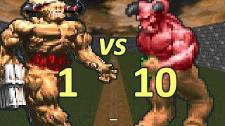 Cyberdemon vs 10 Barons of Hell - Monster Infighting - Doom Retro Battles