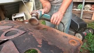 Grinding the plates I cut with the plasma cutter for the skid plate for my 89 Jeep Wrangler restore