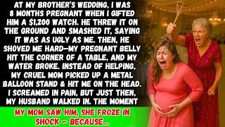 At brother's wedding, he broke my $1,200 gift & mom hit me with a balloon stand. My water broke—but…