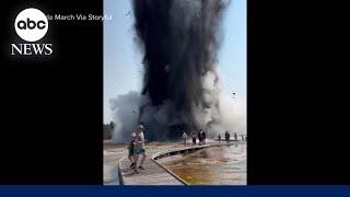 Video shows tourists flee as Yellowstone geyser erupts