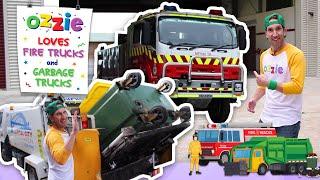 Garbage Truck & Fire Truck Videos for Children | Learn About Recycling & Firefighters With Ozzie