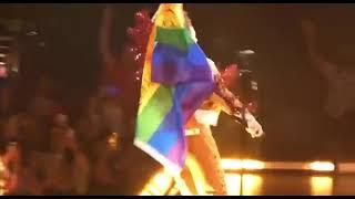 Harry waved a pride flag with “only the brave” written on it!!  | credits to the owner