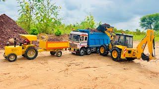 Jcb 5cx backhoe loading red mud in Tata truck 2518 and tata tipper truck | jcb cartoon