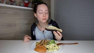 ASMR Whisper Eating Sounds | French Fries, Scrambled Broccoli Tofu & Baked Eggplant | Mukbang