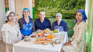 The daughter and her children came to visit their parents in the village. Happy life. Russia