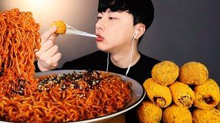 SUB)불닭볶음면 뿌링치즈볼 뿌링핫도그 리얼사운드 먹방ASMRCHEESE BALL & SPICY NOODLES MUKBANG 辛い麺 mì cay mie pedas