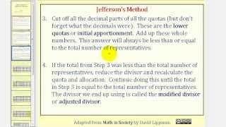 Apportionment:  Jefferson's Method