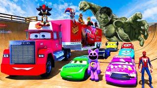 GTA 5 SPIDER-MAN 2, POPPY PLAYTIME 3, SONIC Join to Mega Ramp Challenge | SUPERHEROES Disney Cars