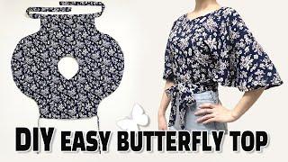 DIY Simple Wrap Top / Butterfly shirt / Crop top Tutorial / For Beginner