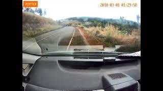 Man speeding on the hill gets hit hard by opposite car. 