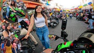 Cute Girl Reaction on Kawasaki Zx10r | Bunny Helmet Cover | Market Reaction #z900 #kawasaki #cute