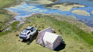 Summer Camp with Inflatable Tent by the Lake