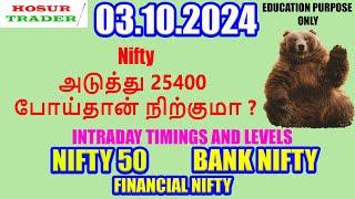 Nifty Prediction for Tomorrow in Tamil  03.10.2024 | Options Intraday Trading Analysis