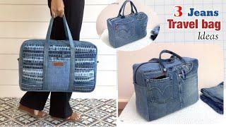 Look!!  these 3 suitcases I made from old jeans, Don't throw away your old jeans, Jeans bag ideas.