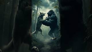 A wolf safe baby panda and little rabbit from Gorilla #jungle #shorts # fight # safe