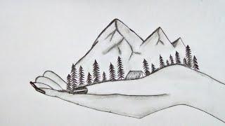 Drawing a Beautiful Mountain in Hand - step by step  ||  Ashraful Drawing Book