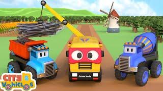 Construction Vehicles — excavator, bulldozer, dump truck, drill, paver, build tunnel.