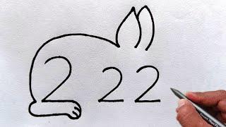 How to draw rabbit from number 222 | easy rabbit drawing video | rabbit drawing step by step