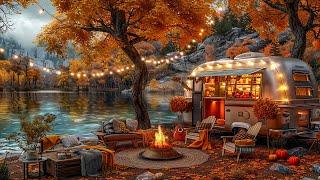 Charming Jazz Guitar Music to Unwind  Autumn Lakeside Ambience ~ Peaceful Scenery Dispels Fatigue