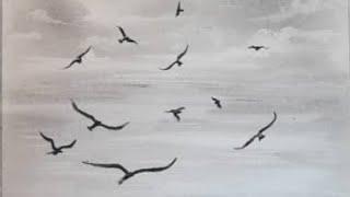 Flying birds sunset landscape drawing bypencil. #drawing