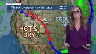 Hot dry air sticks around, smoke arrives