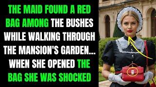 THE MAID FOUND A RED BAG AMONG THE BUSHES WHILE WALKING THROUGH THE MANSION'S GARDEN...