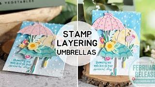 MAKE THIS! Stamp Layering Umbrellas Spring Card (Papertrey Ink February 2024 Release)