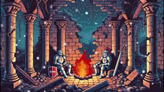 Two knights in ruins by the warmth of a campfire .. (medieval music ambient)