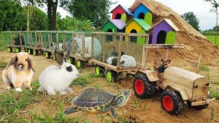 DIY Wooden Tractor With Five Trailers To Pickup Farm Animals Dogs, Rabbits, Guinea Pig, Turtles