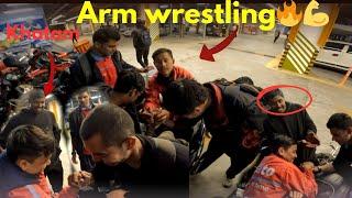 Arm wrestling// Having fun during part-time job