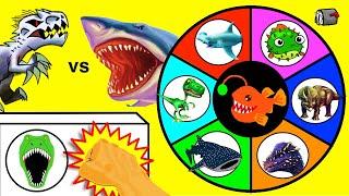  SHARKS VS DINOSAURS  Spinning Wheel Slime Game w/ Hammerhead, Puffer, T-Rex & More