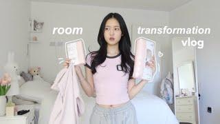 room transformation vlog: pinterest & pink themed, new vanity, cleaning, and exciting surprise