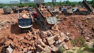 The Greatest Huge Land Filling Using Mountain Rock & Soil Leveling Bulldozer Komatsu  D65E, D61PX