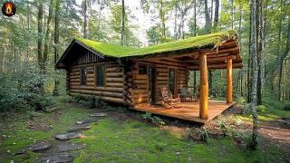 Start To Finish: Building A Handcrafted Log Cabin With A Moss-Covered Roof Alone Deep In The Forest