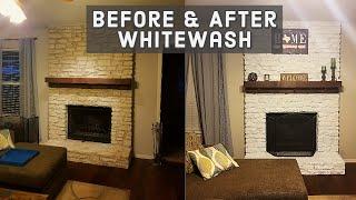 How To Whitewash A Stone Fireplace Tutorial - Under $40!