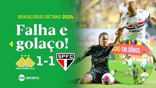 ARBOLEDA FALHA BIZARRAMENTE, MAS LIZIERO FAZ GOLAÇO E GARANTE O EMPATE! CRICIÚMA 1 X 1 SÃO PAULO