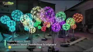 Beautiful Outdoor Stainless Steel Dandelion Sculpture Garden Metal Sculptures with Lights