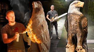 Striking Chainsaw Carving! Fierce Eagle NO Sketching