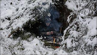 Survival And Build in Winter Forest - bushcraft, natural shelter, snow, alone