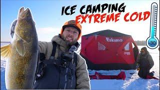 Ice Camping in EXTREME COLD & Fishing BIG WALLEYES!