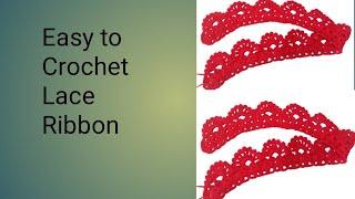 Easy to Crochet Lace Ribbon|Crochet Tape Lace Edge Pattern|Two Rows repeat