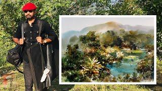 Plein Air Watercolor Painting | Mountain Landscape in Watercolour Demo by Shahanoor Mamun | Outdoor