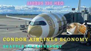 Condor Airline Economy, Seattle to Frankfurt, SEA-FRA, Airbus A330 Neo