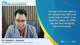 Congratulatory Message of Dr.  Ronald L  Adamat | 10th HWPL World Peace Summit